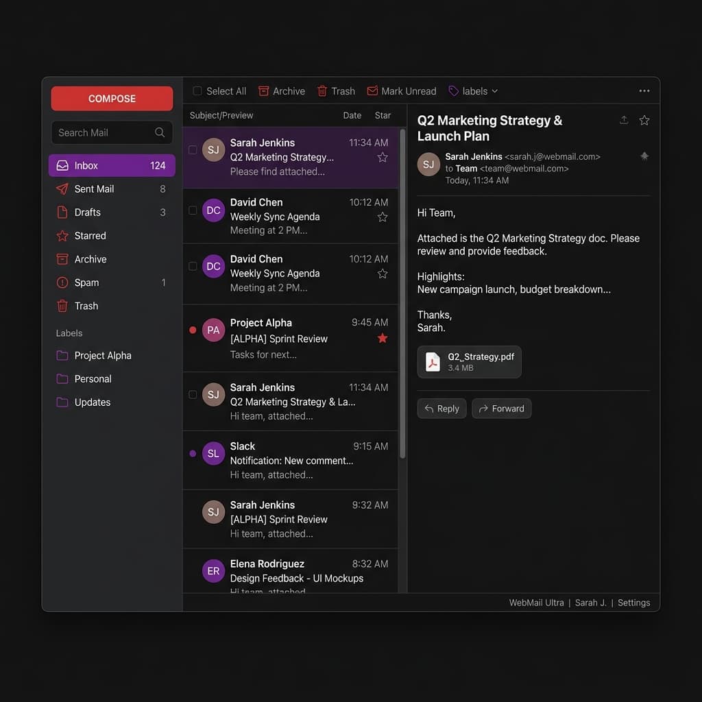 Webmail Inbox Interface